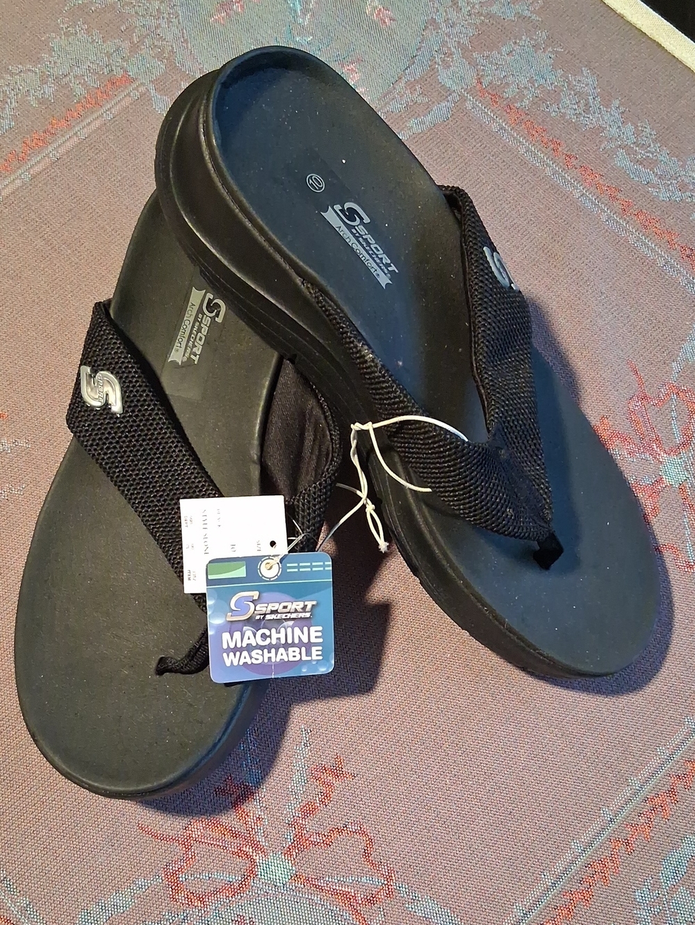 Skechers S Sport Black Mesh Thong Sandals